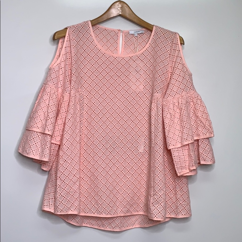 NWT LUMIE Blush Rose Eyelet Cold Shoulder Blouse